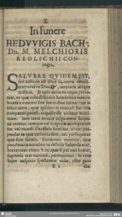 X. In funere Hedwigis Bach, Dn. M. Melchioris Redlichii Coniugis