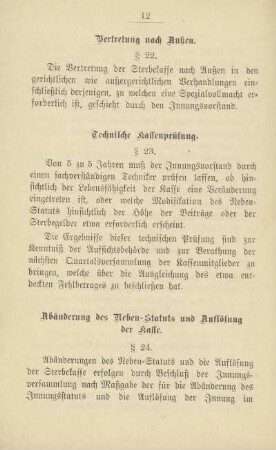 Abänderung des Neben-Statuts und Auflösung der Kasse