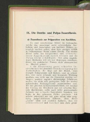 IX. Die Dentin- und Pulpa-Anaesthesie.