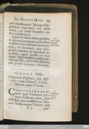 Caput VIII. Volutatis Passiones, Sive Affectus; item habitus, Virtus Moralis atque Vitium.