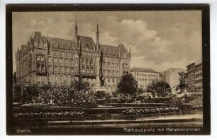 Stettin. Rathausplatz mit Manzelbrunnen.