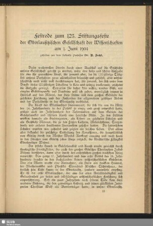 Festrede zum 125. Stiftungsfeste der Oberlausitzischen Gesellschaft der Wissenschaften am 1. Juni 1904