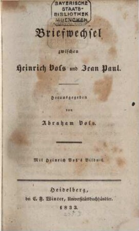 Briefe von Heinrich Voss. 1, Briefwechsel zwischen Heinrich Voss und Jean Paul
