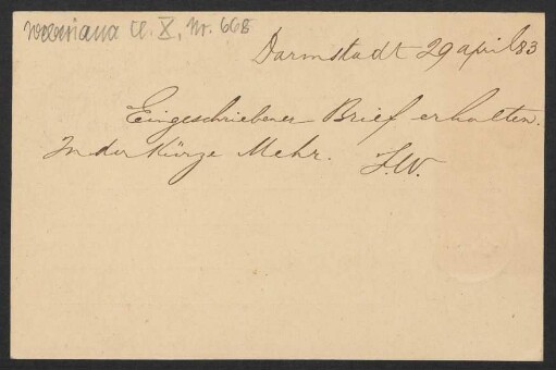Brief an Friedrich Wilhelm Jähns : 29.04.1883