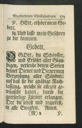 Gebett für die Abgestorbenen Christglaubigen.