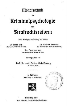 Monatsschrift für Kriminalpsychologie und Strafrechtsreform