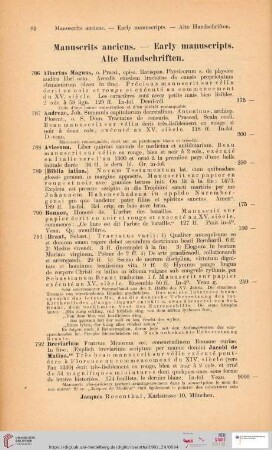Manuscripts anciens. - Early manuscripts. Alte Handschriften (Nr. 786 - 848)
