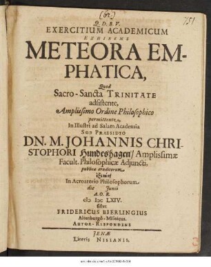 Exercitium Academicum Exhibens Meteora Emphatica