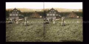 Gäste und Arbeiter an der Schlingelbaude, Riesengebirge