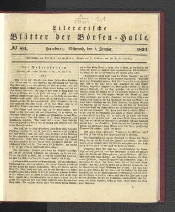 No 881. Hamburg. Mittwoch, den 1. Januar. 1834.: No. 881, Hamburg. Mittwoch, den 1. Januar. 1834.