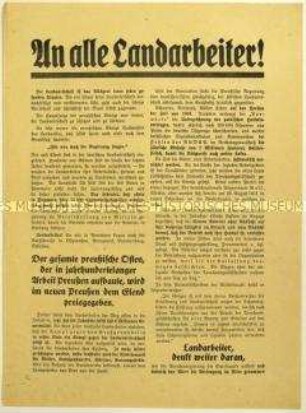 Aufruf der Deutschnationalen Volkspartei an Landarbeiter zur Reichstagswahl