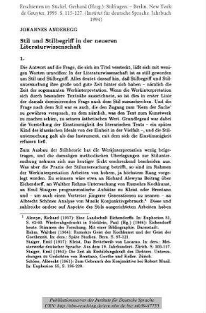 Stil und Stilbegriff in der neueren Literaturwissenschaft