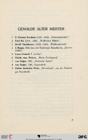 Gemälde alter Meister (Nr. 1-9)
