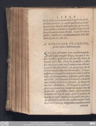 A Monsignor D'Hangien, per lo Signor Carlo Gonzaga.