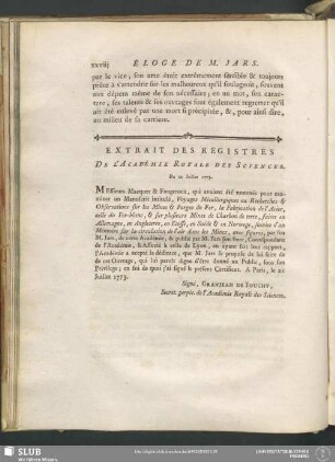 Extrait Des Registres De L'Académie Royale Des Sciences. Du 21 Juillet 1773