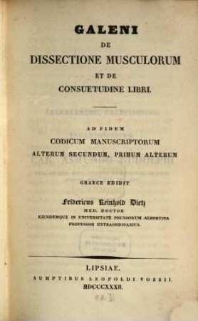 Galeni De dissectione musculorum et de consuetudine libri