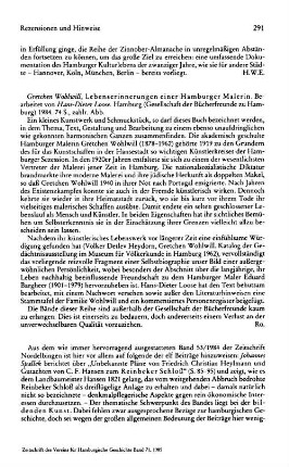 Wohlwill, Gretchen :: Lebenserinnerungen einer Hamburger Malerin, bearb. von Hans-Dieter Loose : Hamburg, Gesellschaft der Bücherfreunde zu Hamburg, 1984