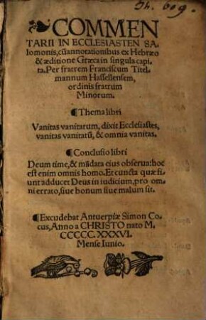 Commentarii In Ecclesiasten Salomonis