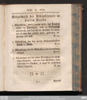 Verzeichniß der Abhandlungen in diesem Bande.