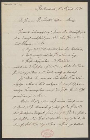 Brief an B. Schott's Söhne : 12.08.1891