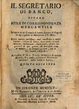 Il Secretario di Banco : [Banco-Secretarius]