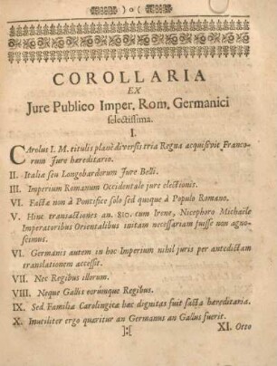 Corollaria ex jure publico Imper. Rom. Germanici selectissima.