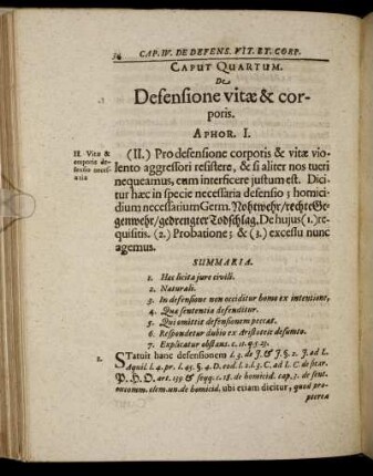 Caput Quartum. De Defensione vitæ & corporis.