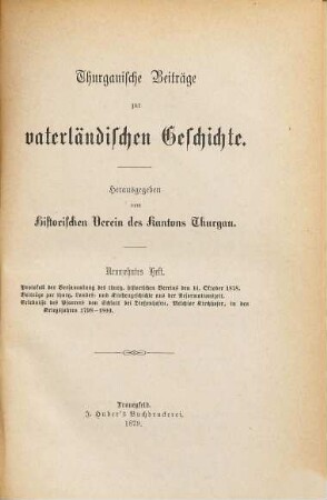 Thurgauische Beiträge zur vaterländischen Geschichte. 19, 19. 1879