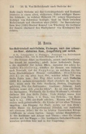 16. Route. Von Mellrichstadt nach Ostheim, Fladungen, nach dem schwarzen Moor, steinernen Haus, Gangolfsberg und zurück.