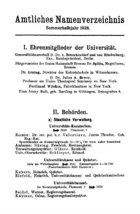 Amtliches Namenverzeichnis Sommerhalbjahr 1928.