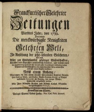 4: Frankfurtischer gelehrter Zeitungen Vierdtes Jahr