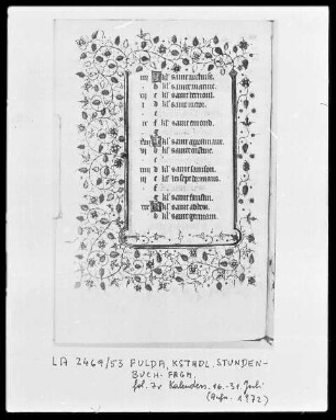 Fragment eines Stundenbuches — Kalenderseite mit Bordüre, Folio 7verso