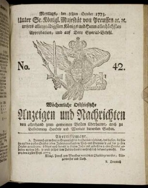 No. 42. Montags, den 18ten October 1773.
