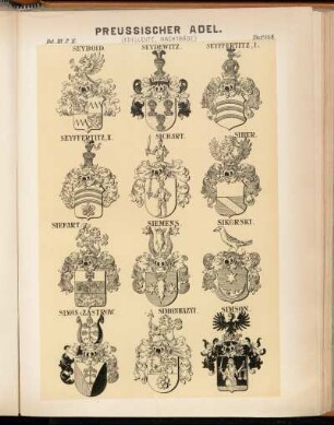 Taf. 142. Seybold. - Seydewitz. - Seyffertitz. I. - Seyffertitz. II. - Sichart. - Siber. - Siefart. - Siemens. - Sikorski. - Simon v. Zastrow. - Simonhazyi. - Simson.