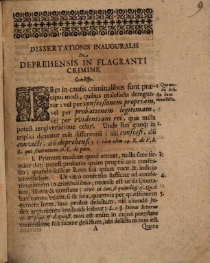Dissertatio Iuridica Inauguralis, De Deprehensis In Flagranti Crimine : = Von Ubelthätern, so auff frischer That begriffen