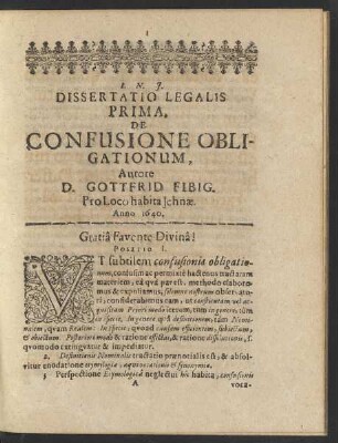 Dissertatio Legalis Prima, De Confusione Obligationum