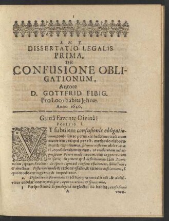 Dissertatio Legalis Prima, De Confusione Obligationum