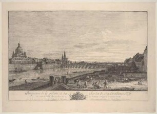 Dresden vom rechten Elbufer oberhalb der Augustusbrücke (Die Brühlsche Terrasse)