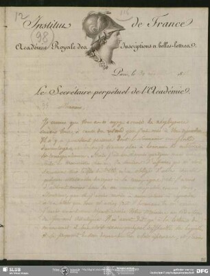 Eigenh. Brief auf Vordruck von Abel Rémusat an August Wilhelm von Schlegel, Paris, 30.11.1828