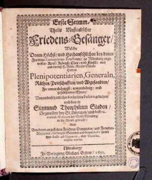 [Bd. 1.]: Erste Stimm Theils Musicalischer Friedens-Gesänger