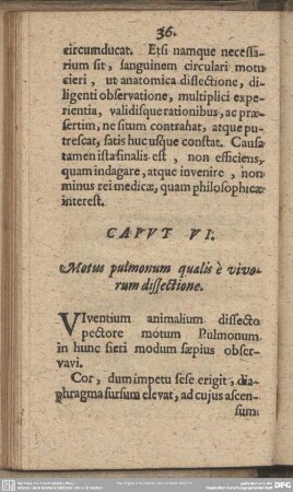 Caput VI. Motus pulmonum qualis è vivorum dissectione