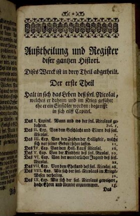 Außtheilung und Register diser gantzen Histori.