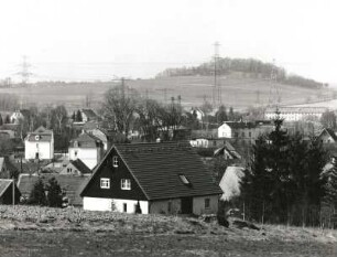 Schmölln-Putzkau. Ortsteilansicht Schmölln. Blick vom Oberhofberg über Bahnhofstraße und Bahnhof