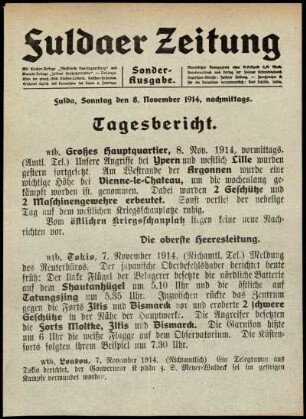 Zweite Ausgabe vom Sonntag, den 08. November 1914.