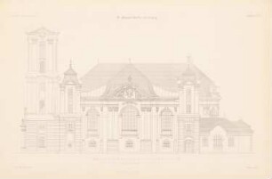 Johanniskirche, Leipzig: Ansicht von Süden (aus: Atlas zur Zeitschrift für Bauwesen, hrsg. v. Ministerium der öffentlichen Arbeiten, Jg. 51, 1901)