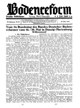 Vom 34. Bundestag der Deutscher Bodenreformer vom 16.-19. Mai in Danzig-Marienburg