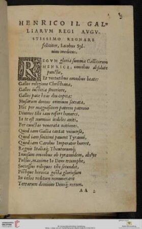 Henrico II. Galliarum Regi Augustissimo Regnare feliciter Iacobus Syluius medicus
