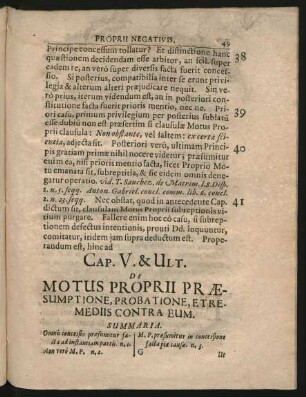 Cap. V. & Ult. De Motus Proprii Praesumptione, Probatione, Et Remediis Contra Eum.