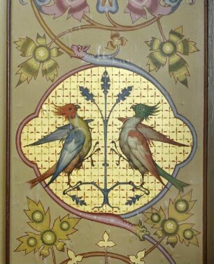 Papageien mit Rankenwerk