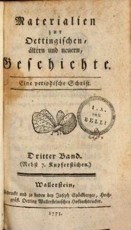 Materialien zur oettingischen ältern und neuern Geschichte : eine periodische Schrift, 3. 1773